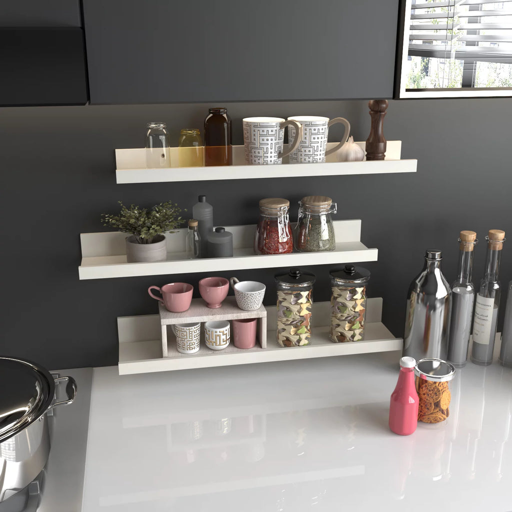 24 Inch Creamy White Beige Wood-Grain Floating Shelves Set of 3 Y258366