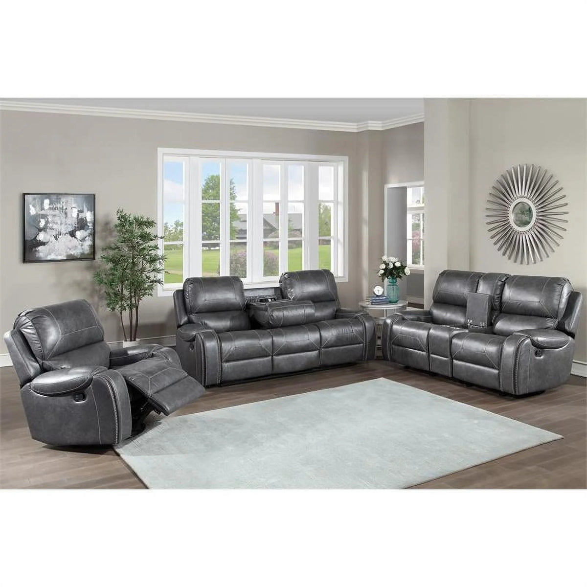 Gray Faux Leather Manual Reclining 3-Piece Motion Set S771760