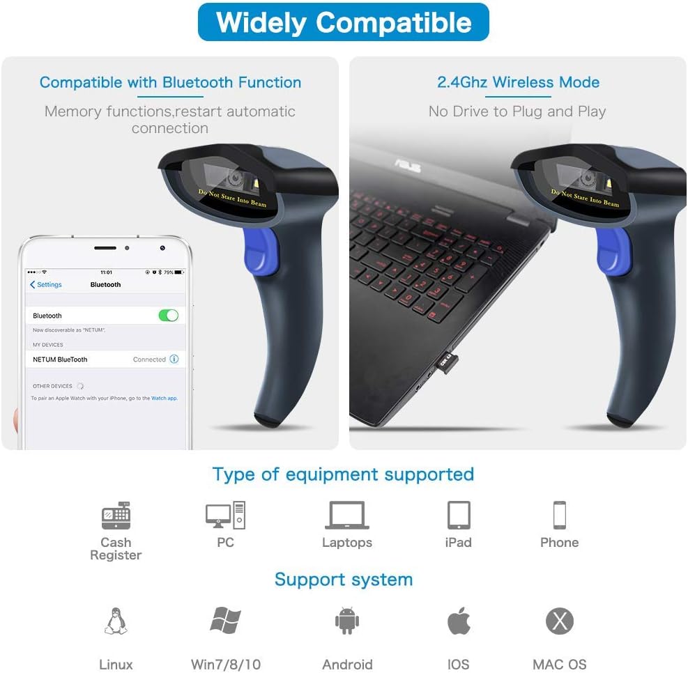 2D Wireless Bluetooth Barcode Scanner, Pack of 2 J604
