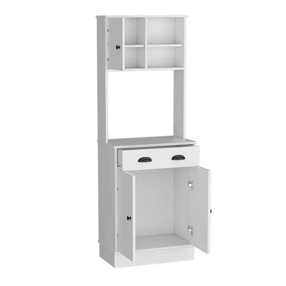 White Microwave Storage Stand with 3 Doors and Drawer D179488