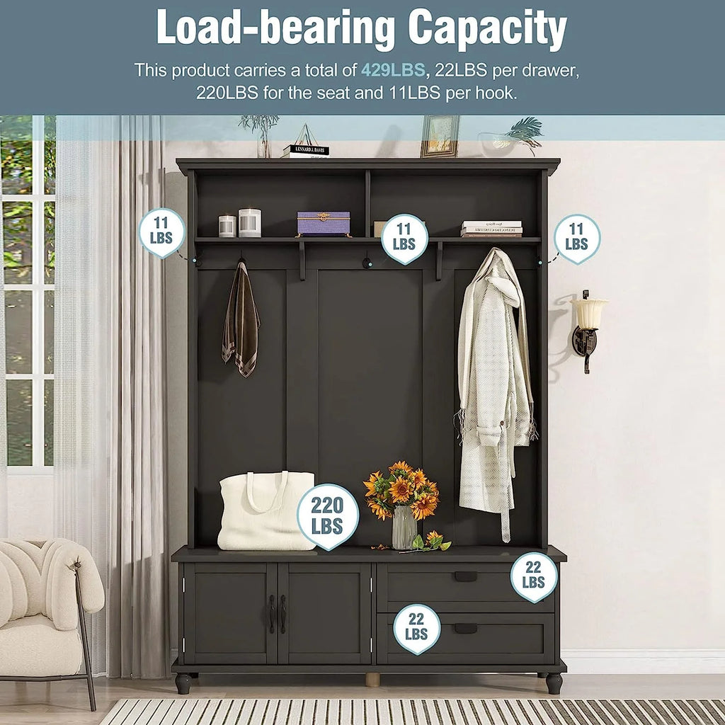 Black Hall Tree with Storage Cabinet and 2 Drawers F177833