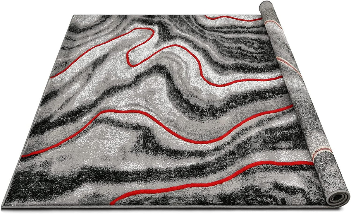 Lava Grey Black Abstract Area Rugs Marble Pattern Runner I193222