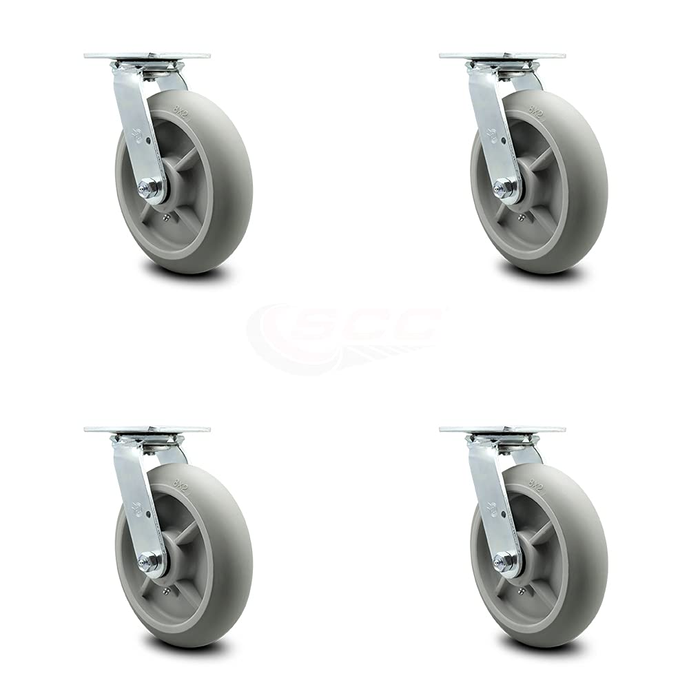 Housekeeping Cart Rigid Caster, 8 Inch Gray Non-Marking Thermoplastic Rubber Wheel, Pack of 2 S4852