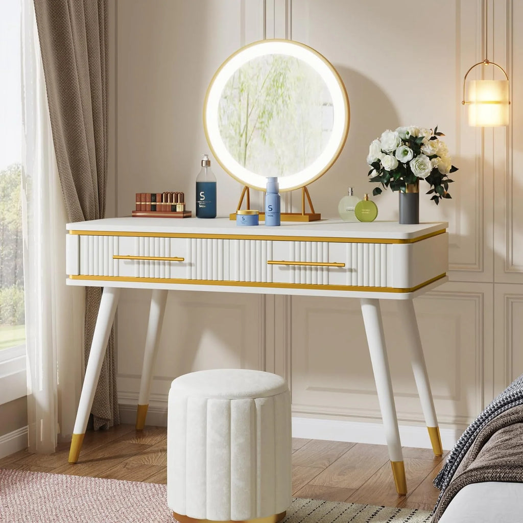 47" White Makeup Vanity Desk with 2 Drawers Y3297