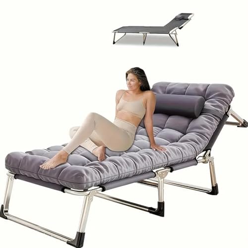 Portable Folding Camping Cot, Oversize Adjustable 5-Position Reclining Lounge Chairs with Pillow, Heavy Duty Oxford Cloth 600D with Mattress Gray G628