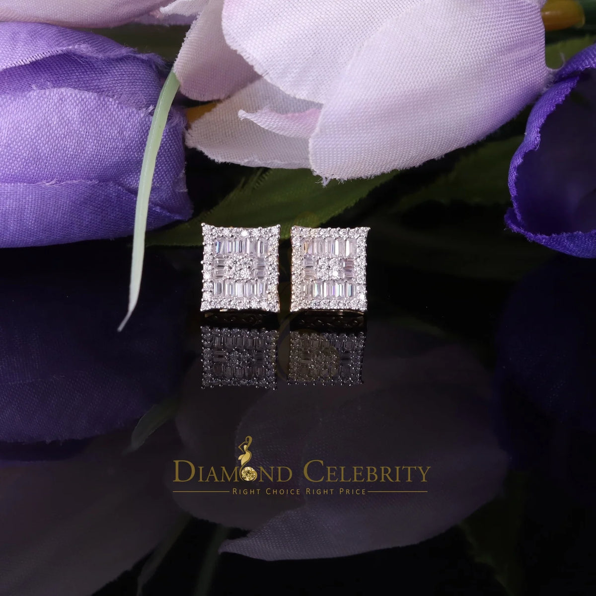 925 Silver Moissanite Baguette Stud Earrings P272