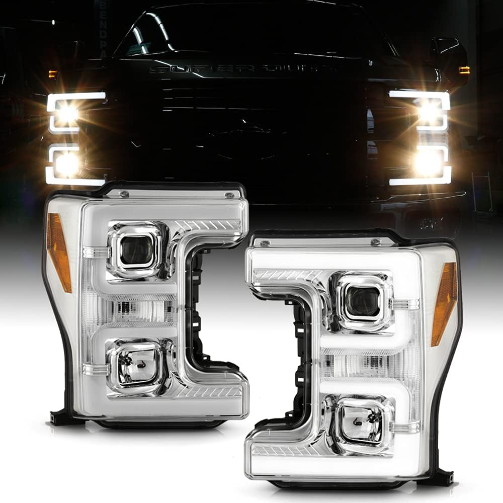 Chrome Dual LED Tube Projector Headlights Set Left+Right F303