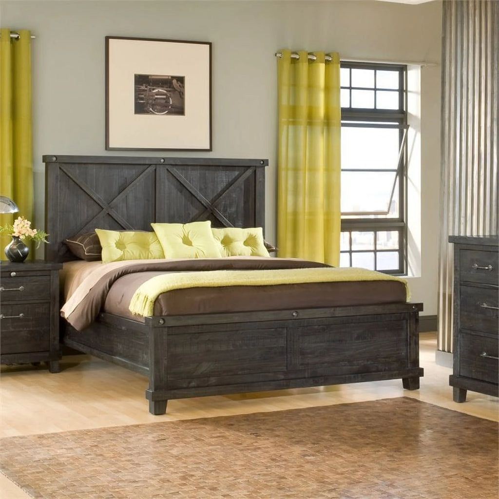 King Solid Pine Wood Panel Bed B32105