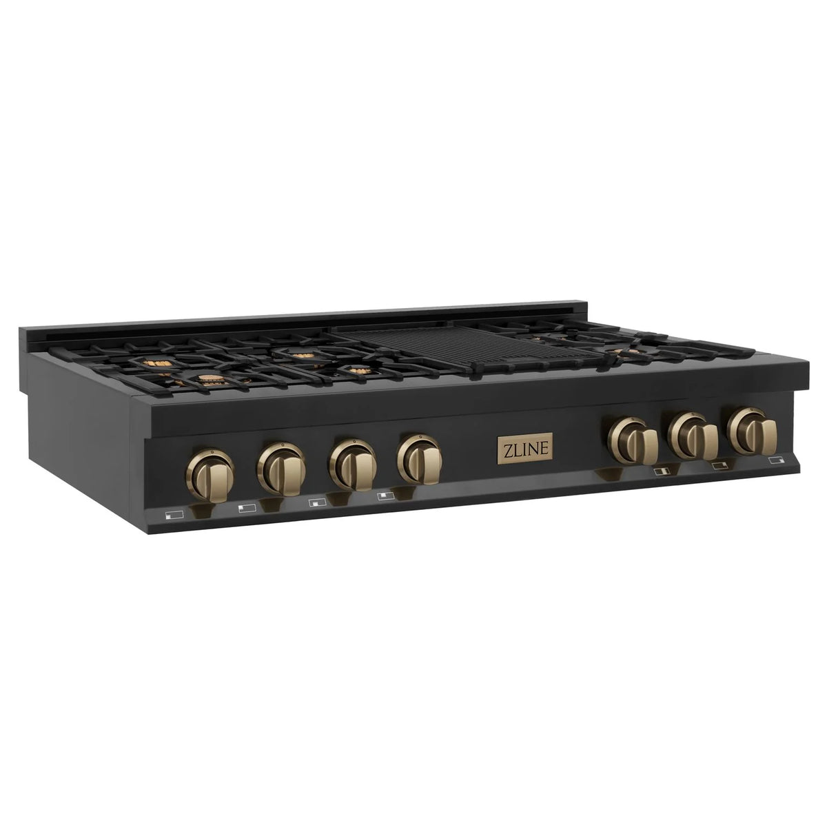 48 In. 7 Gas Burners Porcelain Rangetop in Black Stainless Steel B617