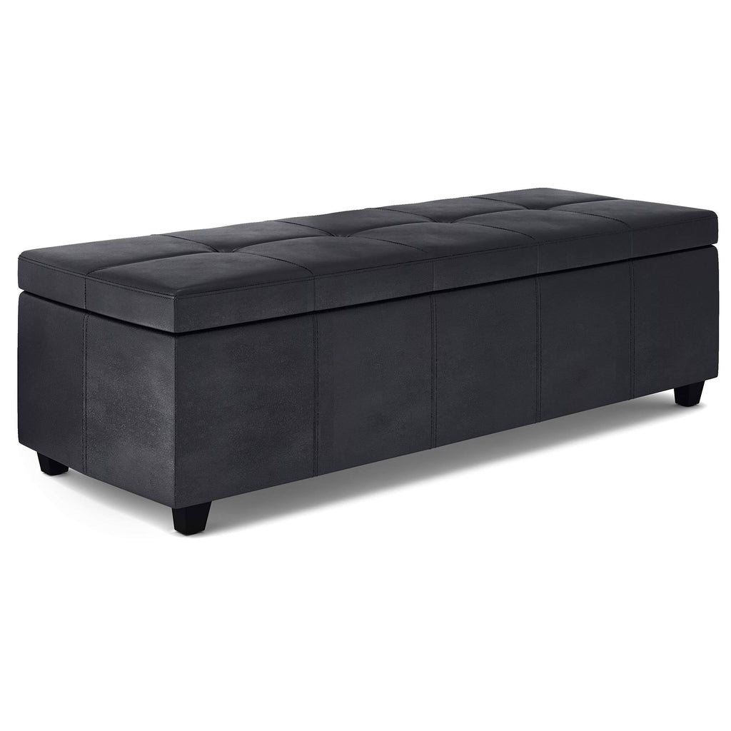 Distressed Black Faux Leather Storage Ottoman C353