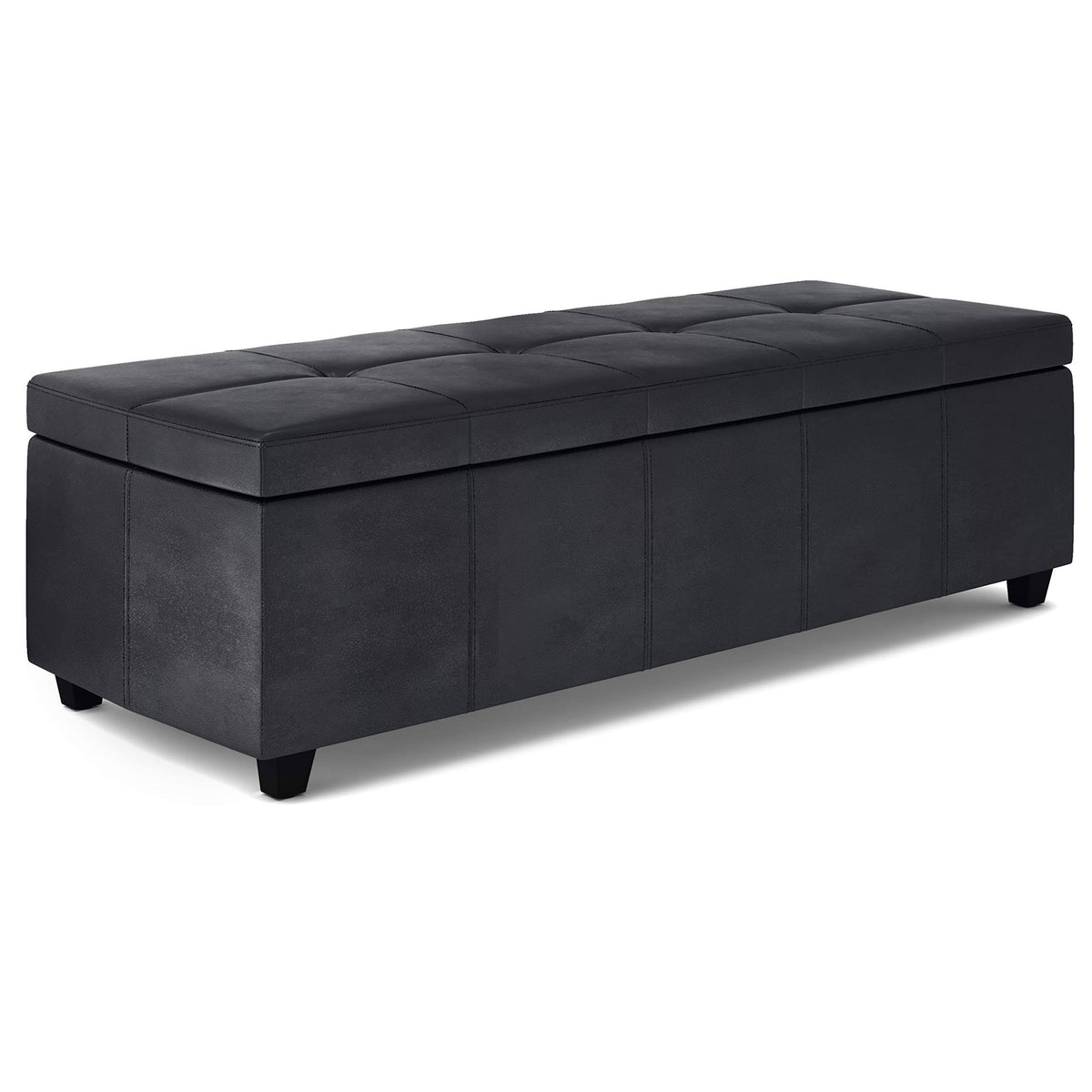 Distressed Black Faux Leather Storage Ottoman C353