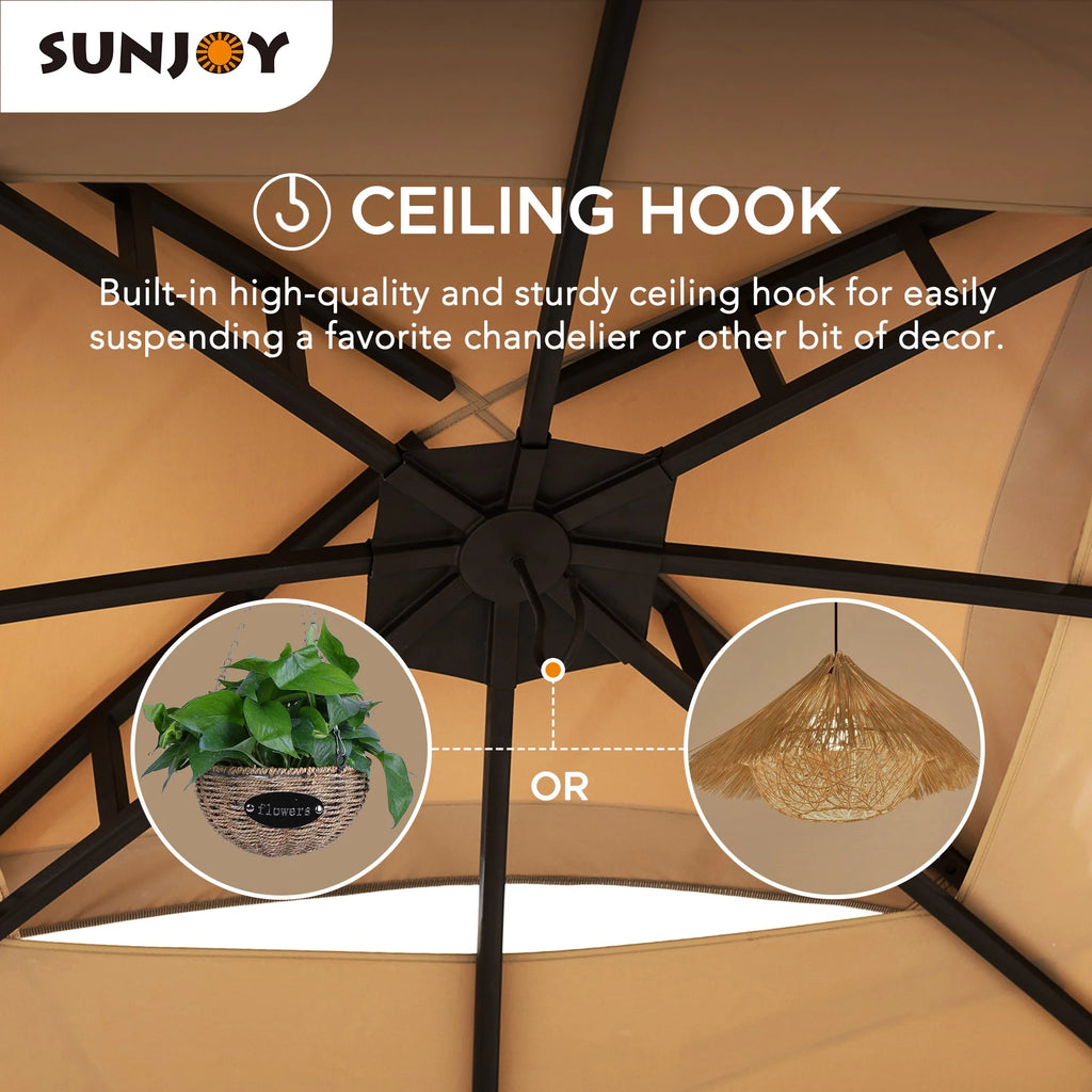 Tan and Brown 10 ft. x 12 ft. Gazebo with LED Lighting and Bluetooth Sound L678