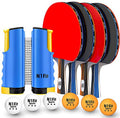 4 Professional Table Tennis Rackets, Retractable Net, 6 Balls, Carry Case F7038