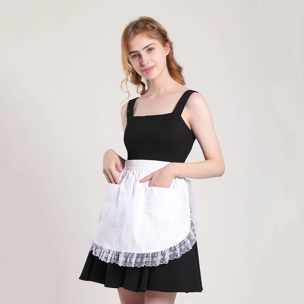 Cotton Lace Half Apron with Two Pockets R805