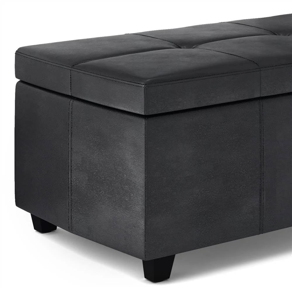 Distressed Black Faux Leather Storage Ottoman C353