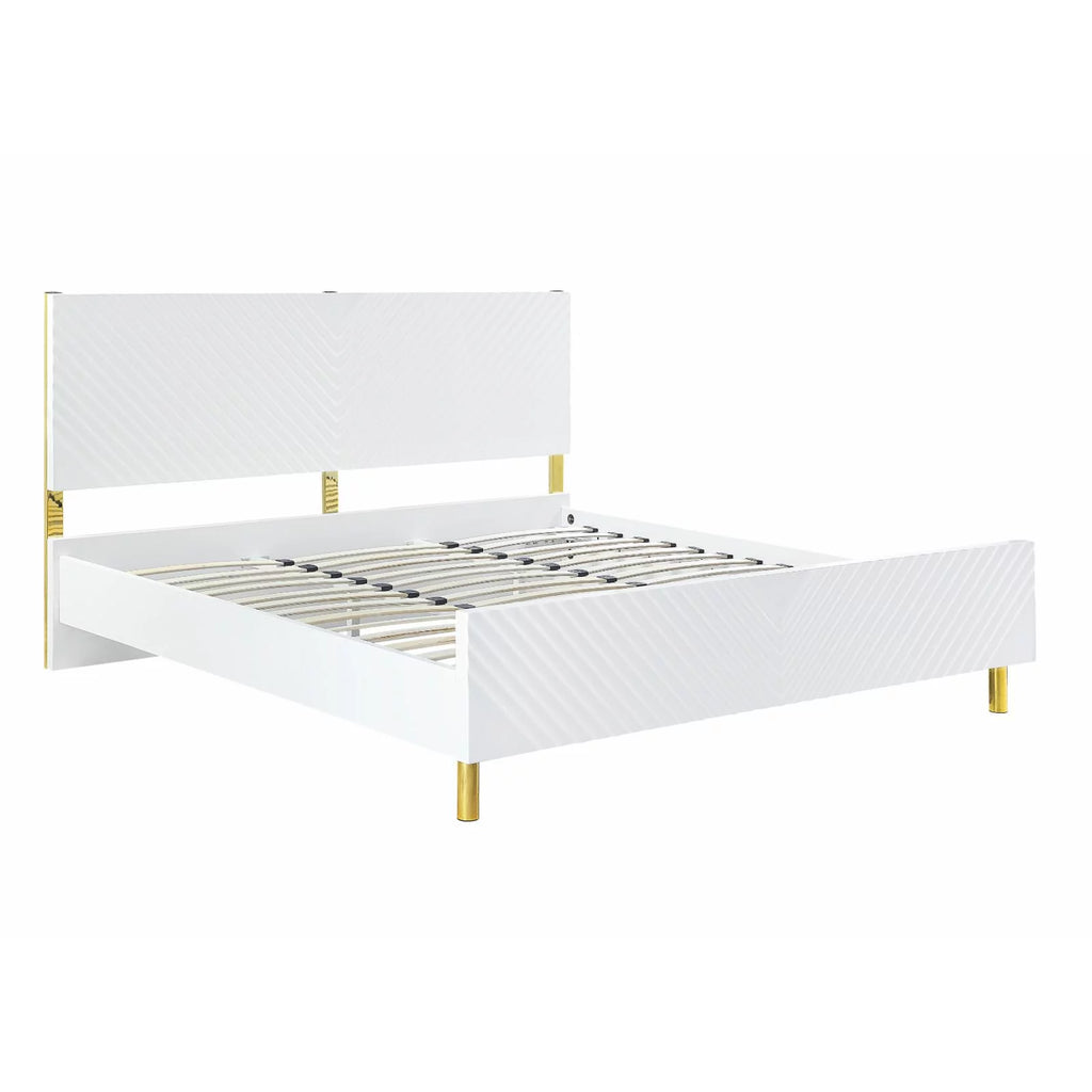 Queen Bed White High Gloss Finish R391434