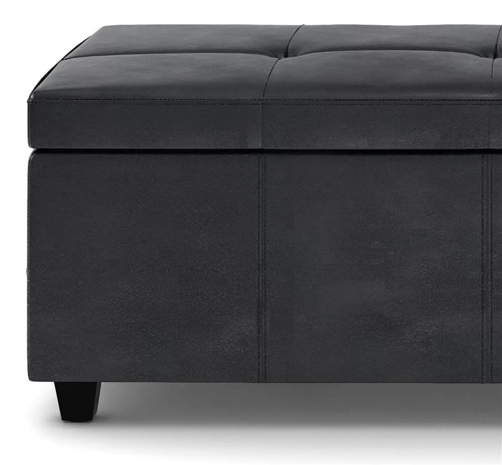 Distressed Black Faux Leather Storage Ottoman C353