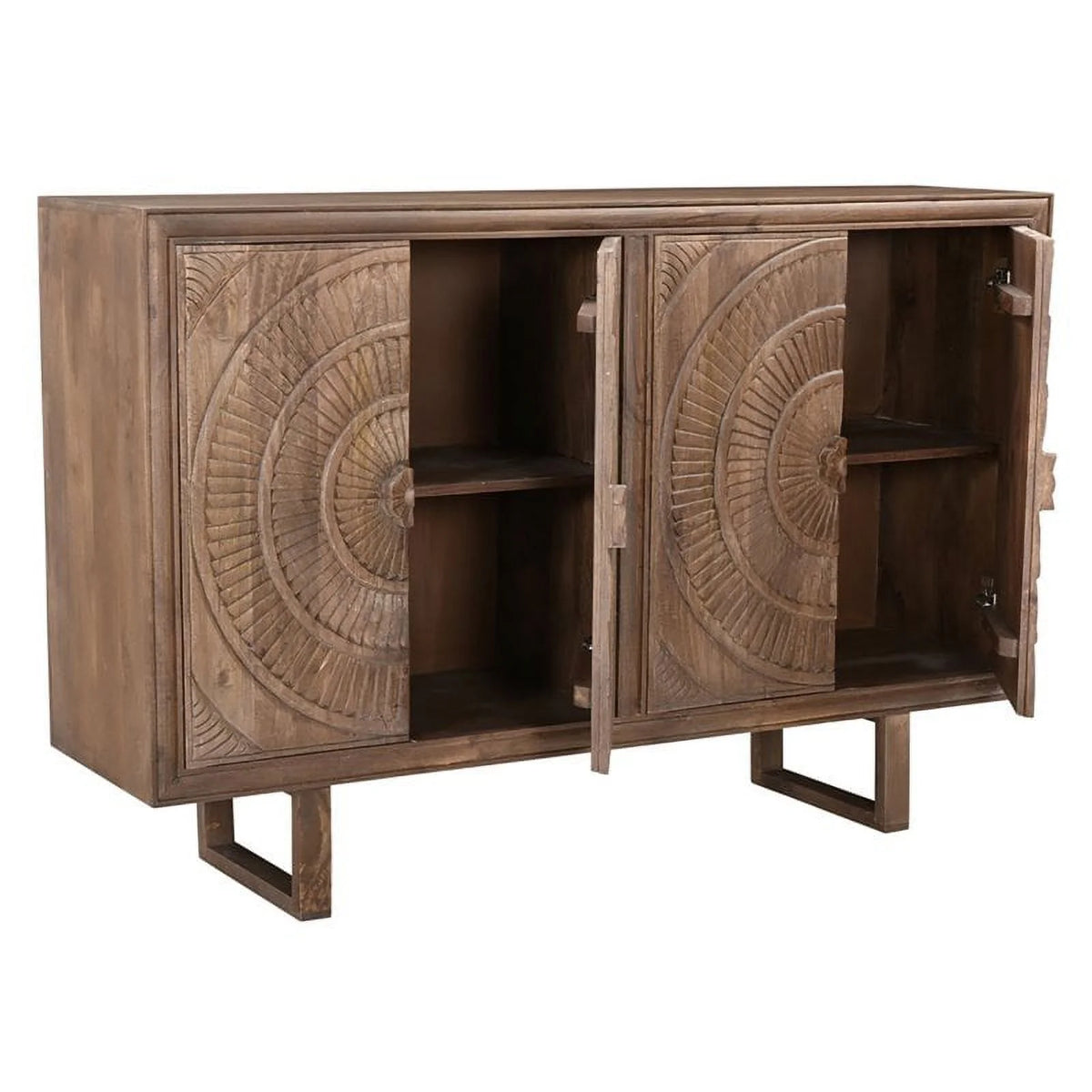Solid Wood Cabinet with 4 Hand-Carved Doors I401