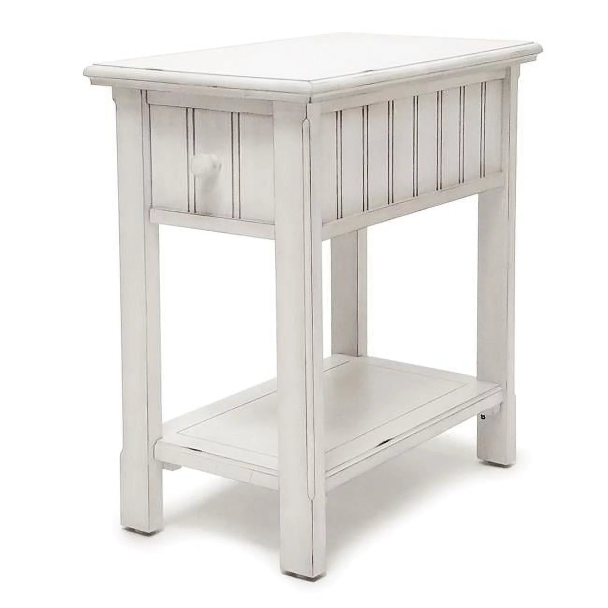 White Wood Chairside Table with Lower Shelf W7857