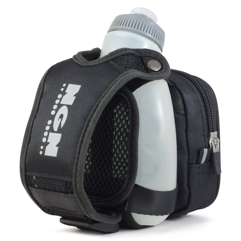 Black 10 oz Handheld Water Bottle with Zippered Pocket (2-Pack) S736931