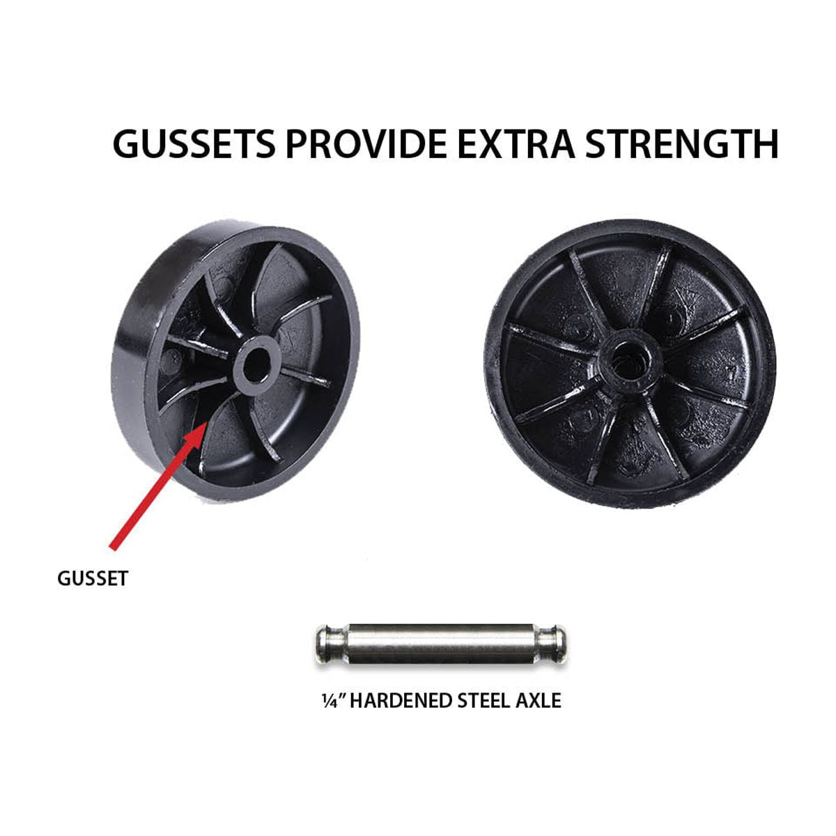 2" Round Metal Double Star Caster Inserts, 5/16-18 x 1" Threaded Stem, 2" Swivel Hooded Twin Casters, Durable Nylon, 2 With Brakes and 2 Without Brakes U80677