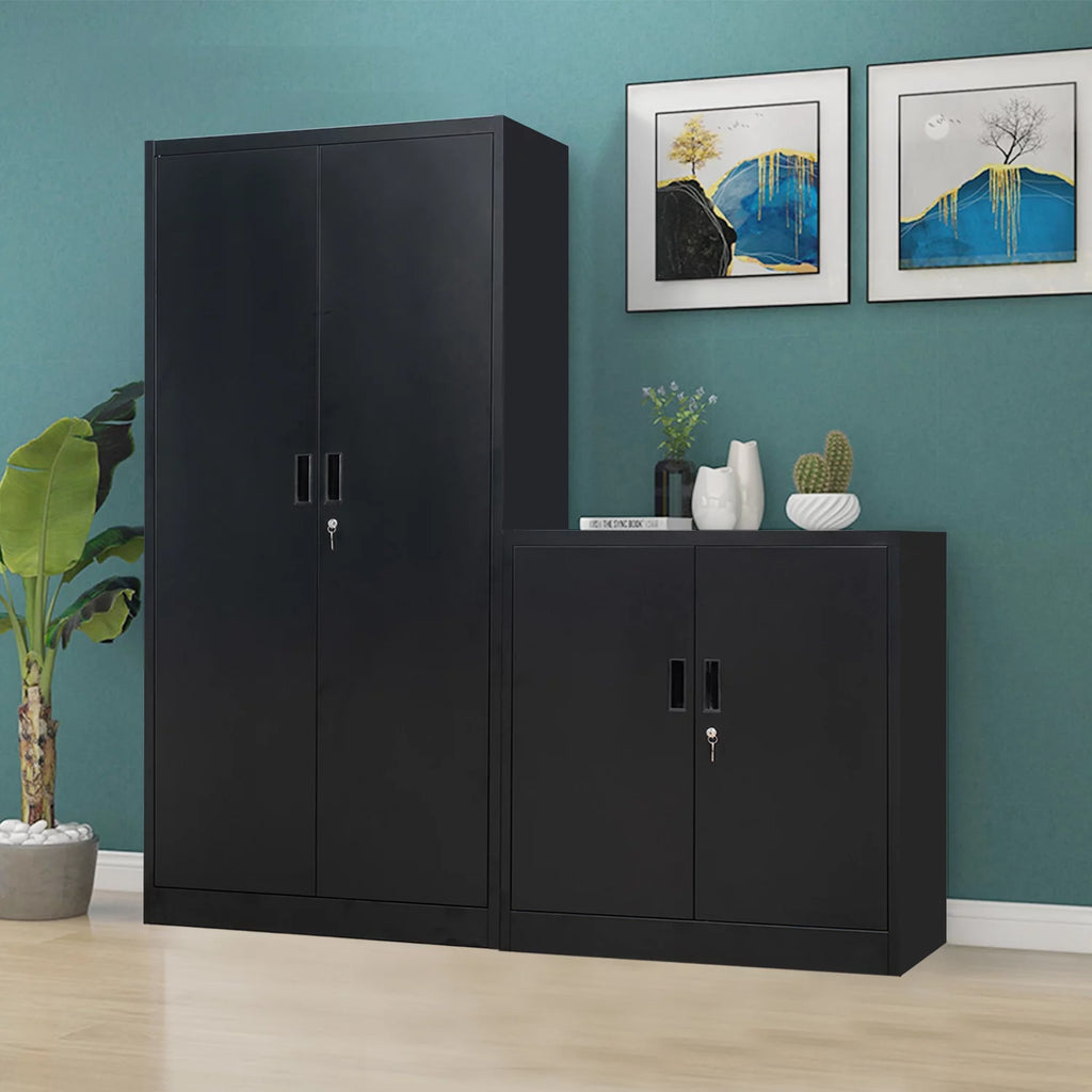 71" Black Metal Storage Cabinet with Lock and 4 Adjustable Shelves X82788