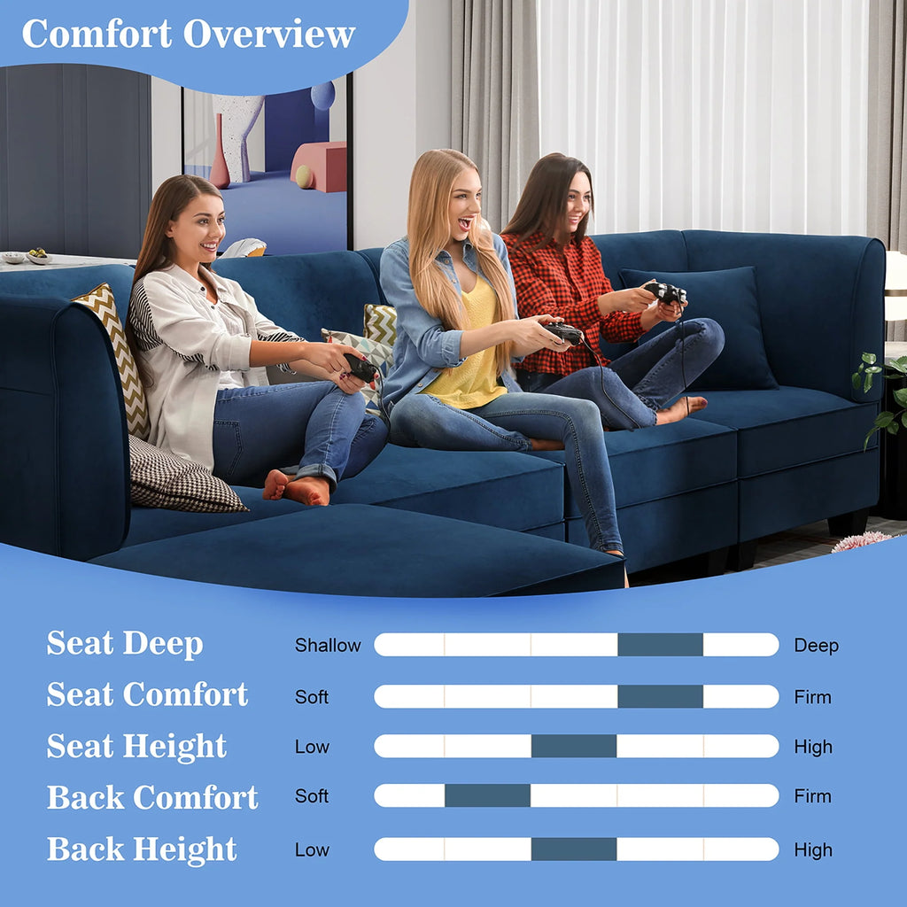 Velvet L-Shaped Sectional Sofa with Reversible Chaise E259552