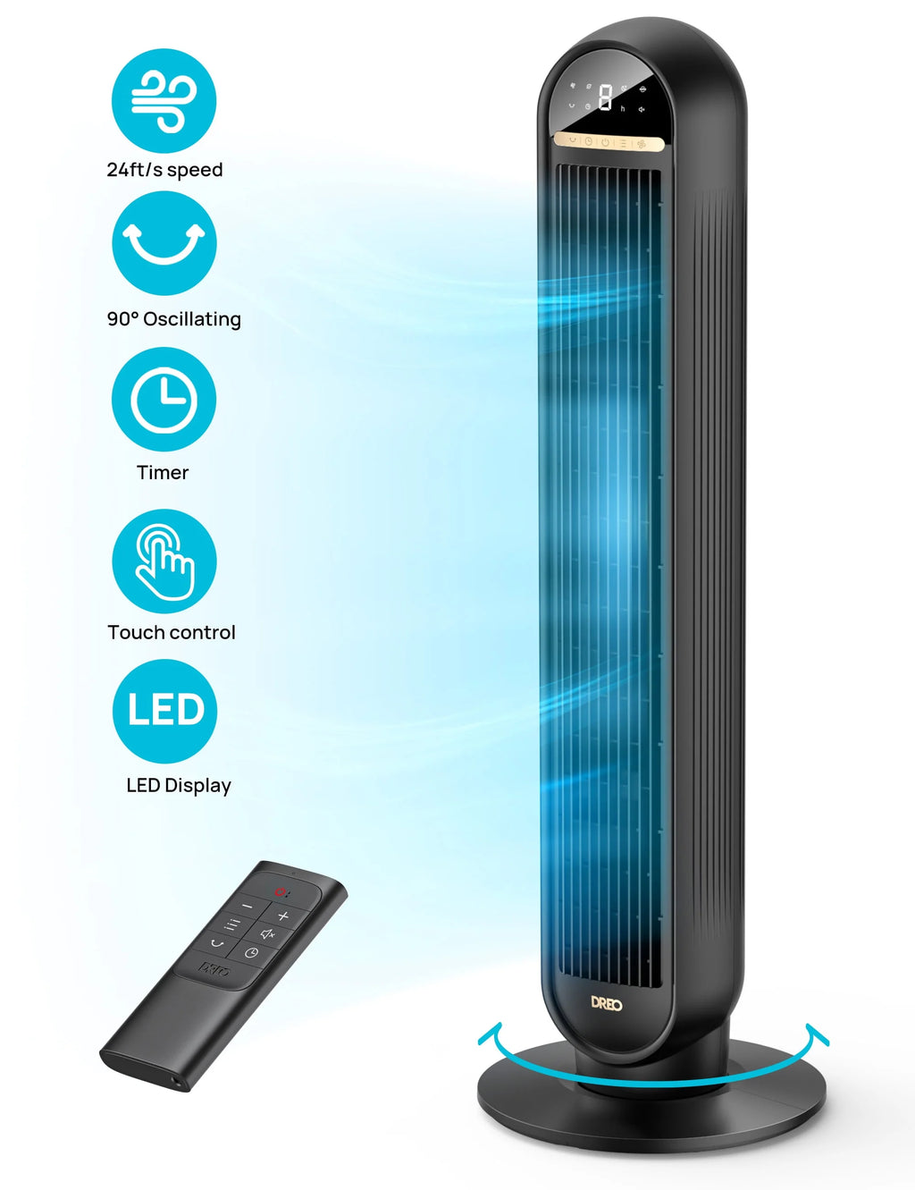 36 Standing Floor Fan with Remote 90° Oscillating 4 Speeds C7469