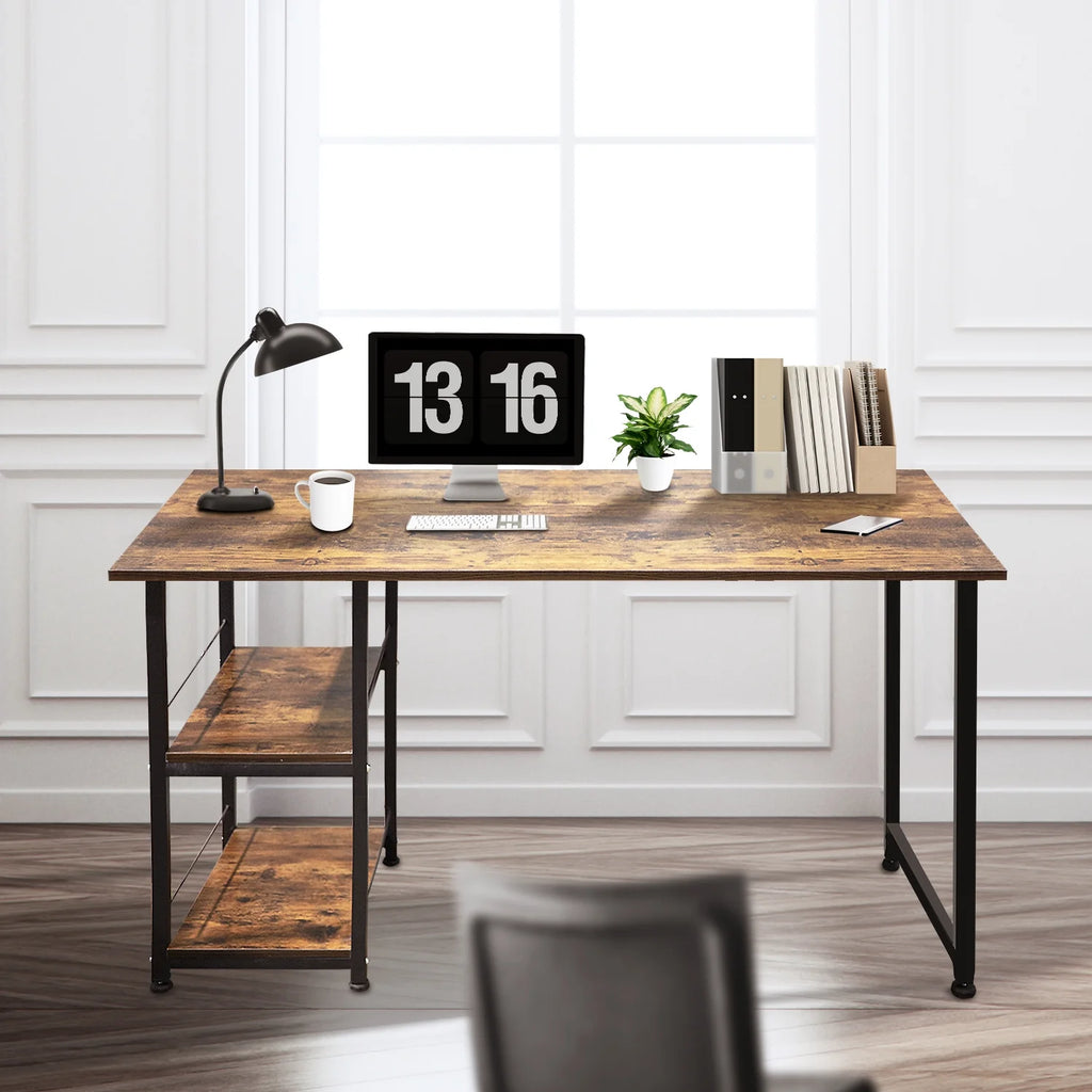 Computer Desk with 2 Tiers Shelves Metal Legs K92001