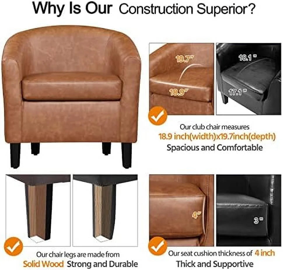 Faux Leather Barrel Accent Chair with Ottoman Set A130736