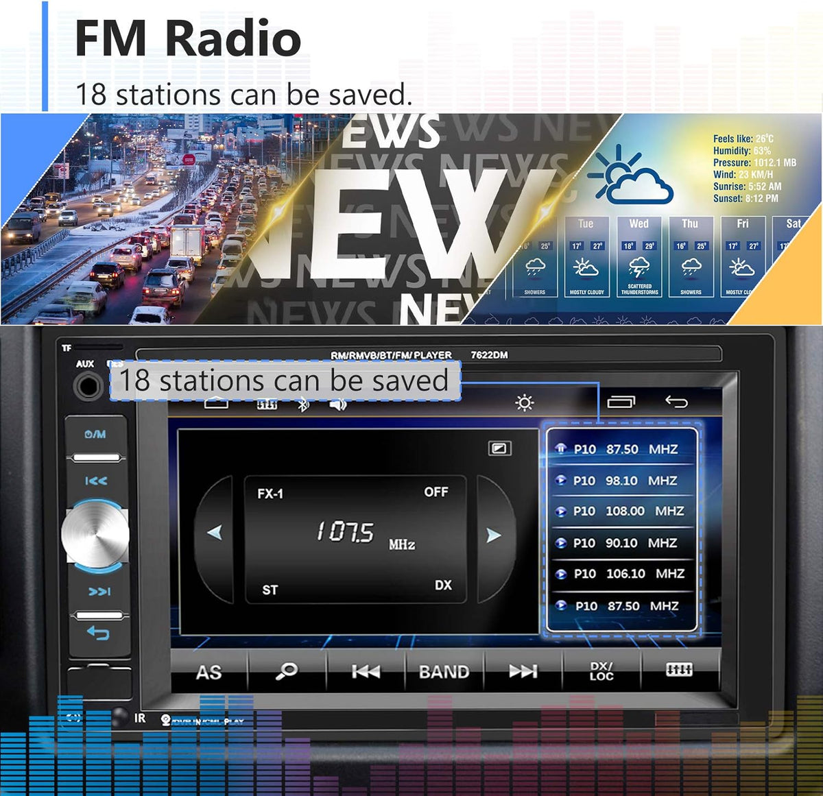 6.2 Inch Double Din Car Multimedia Player with Bluetooth, USB, SD, FM Radio Receiver, Backup Camera Pack of 2 I65880