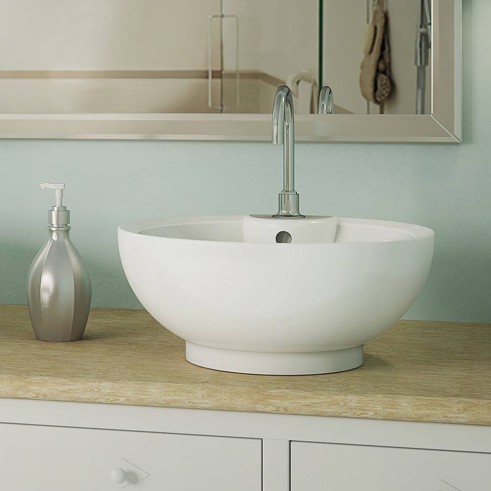 White Vessel Round Bathroom Sink with Overflow P5174