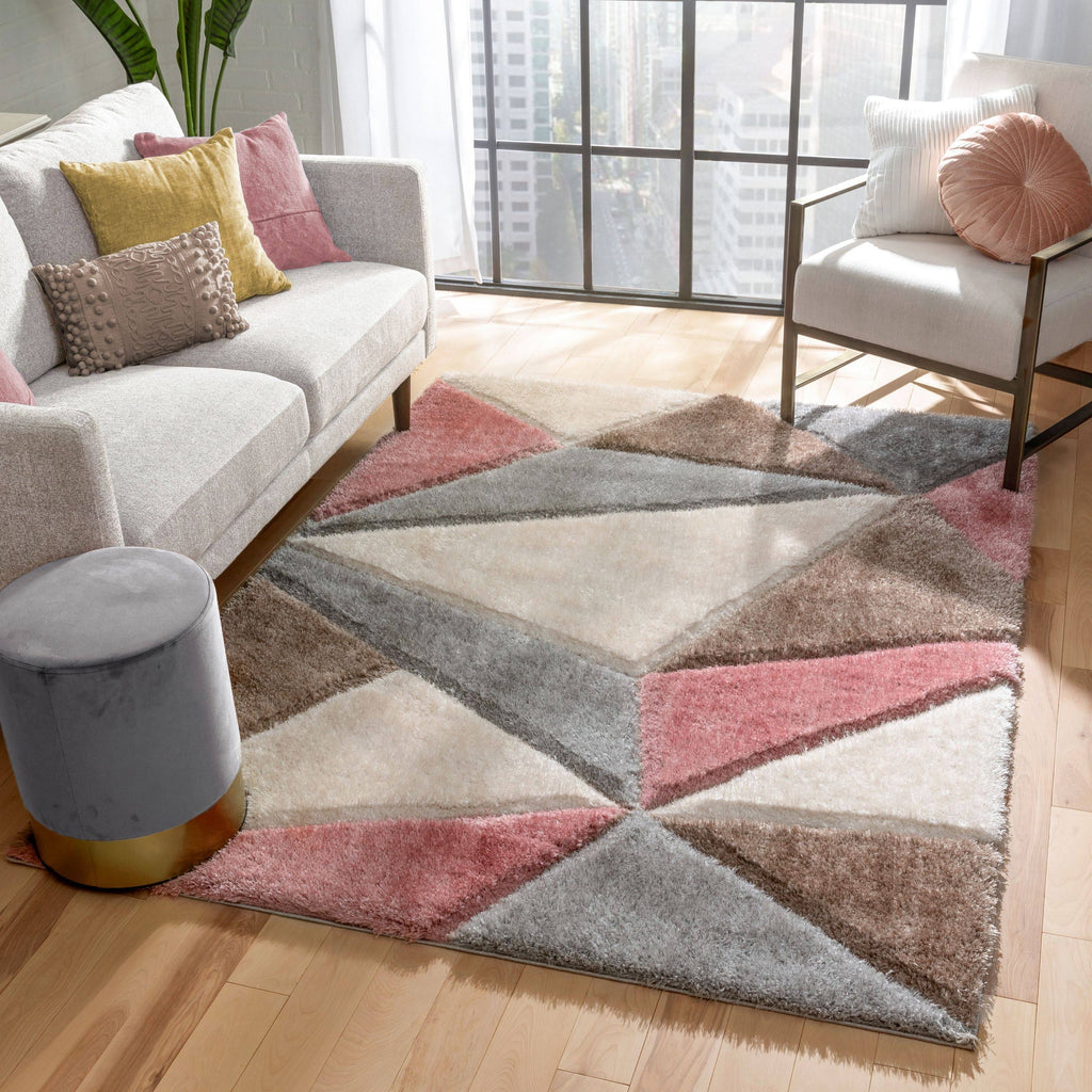 Shag Grey Blush 3D Textured Thick Soft Rug R241