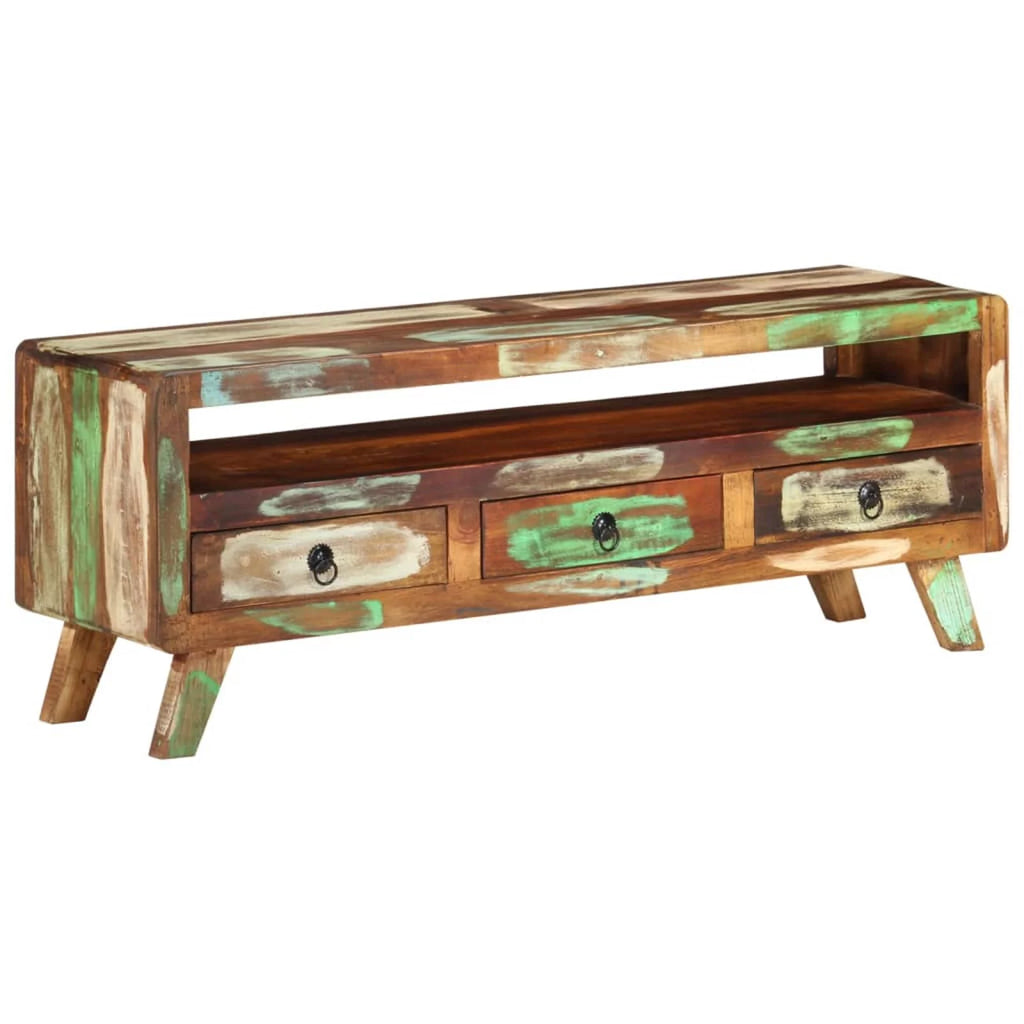 Reclaimed Wood TV Cabinet with 3 Storage Drawers Q371