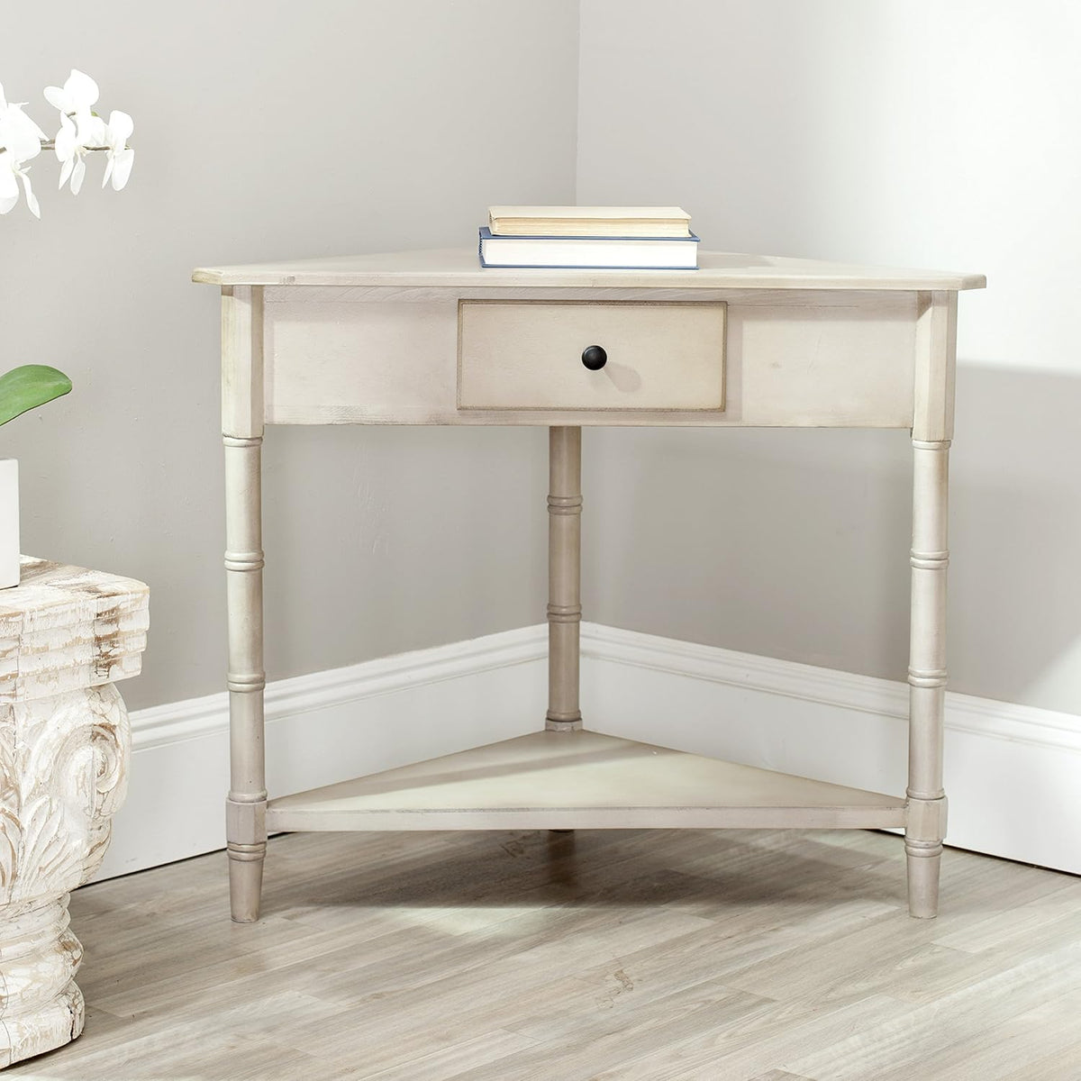 Distressed Black Corner Table S8816
