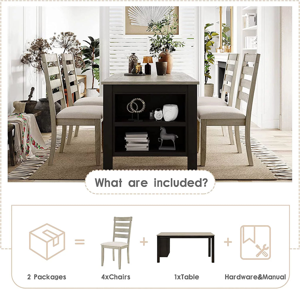 5-Piece Wood Dining Table Set with Padded Chairs F688