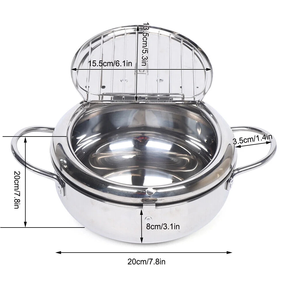 2.2L 304 Stainless Steel Deep Fryer Pot with Temperature Control Lid Z4127