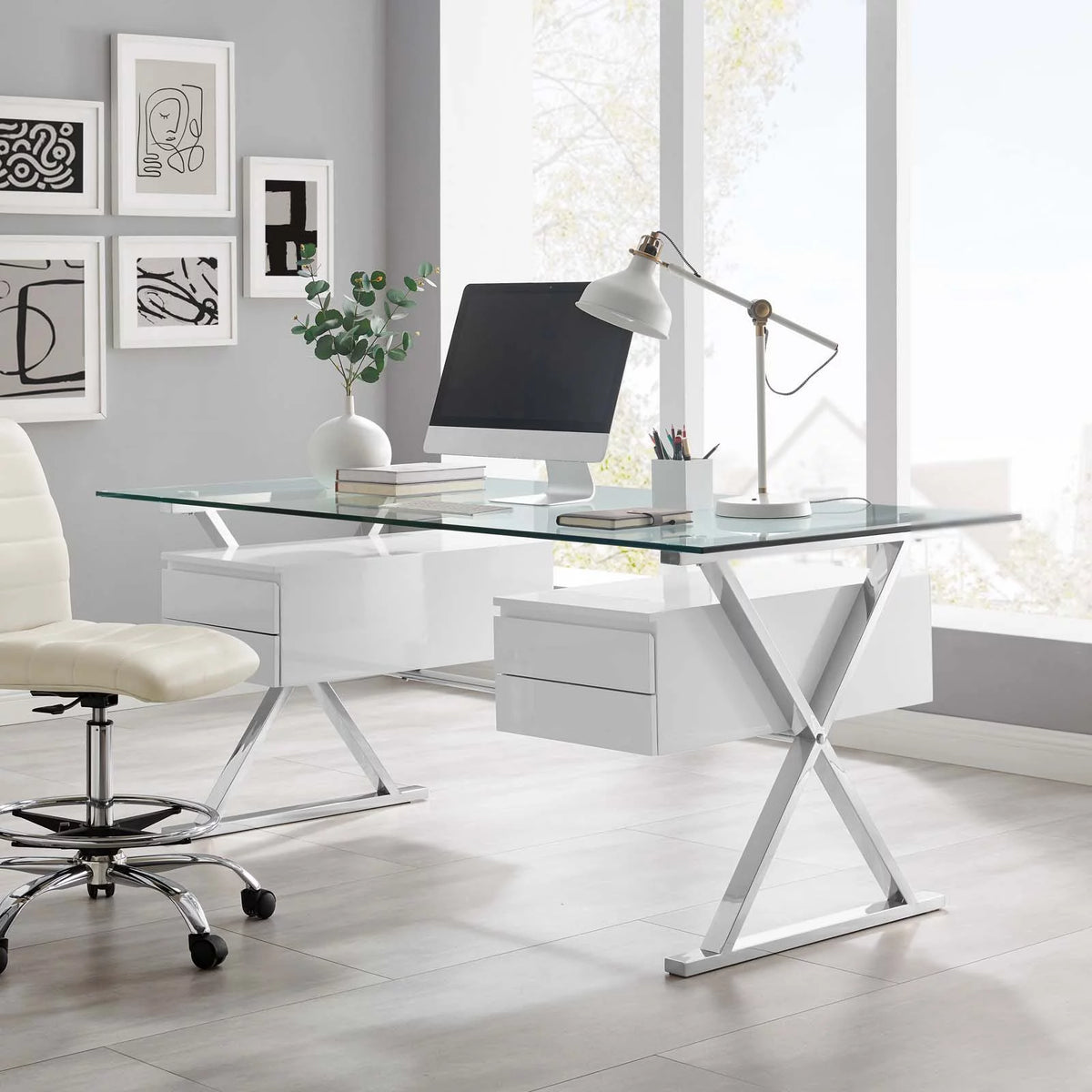 71" Glass Top Office Desk U4182