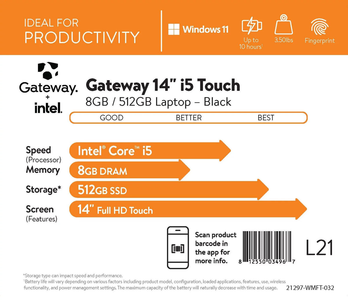 14.1" Ultra Slim Notebook FHD Touchscreen Intel Core i5 8GB RAM 512GB SSD Black A9597