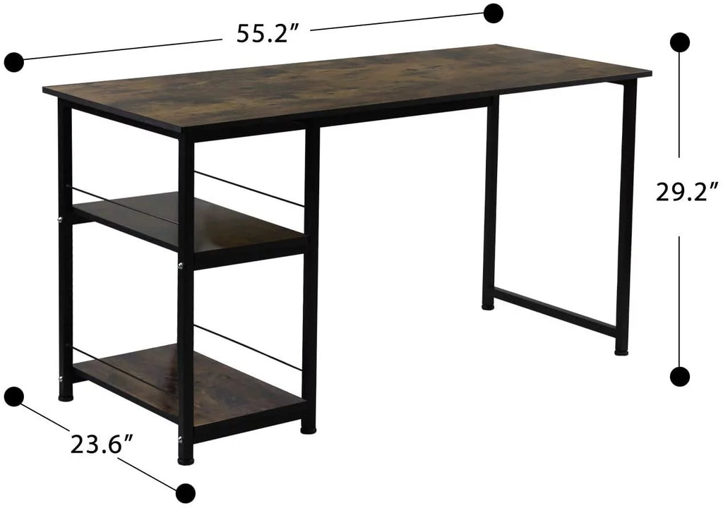 Computer Desk with 2 Tiers Shelves Metal Legs K92001