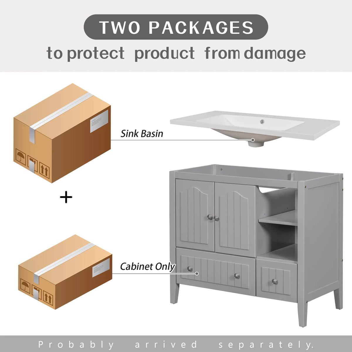 36" Gray Bathroom Vanity with Ceramic Sink P125708
