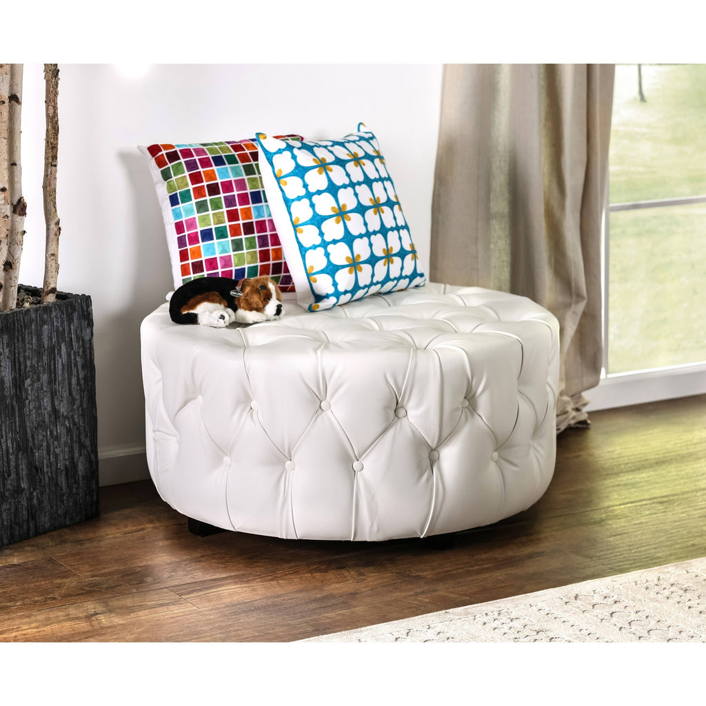 White Round Bonded Leather Ottoman A95761