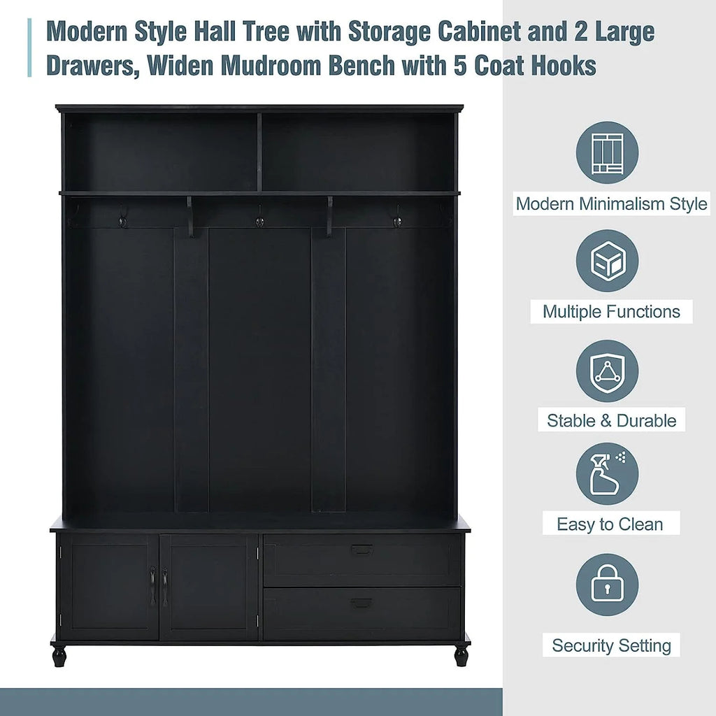 Black Hall Tree with Storage Cabinet and 2 Drawers F177833
