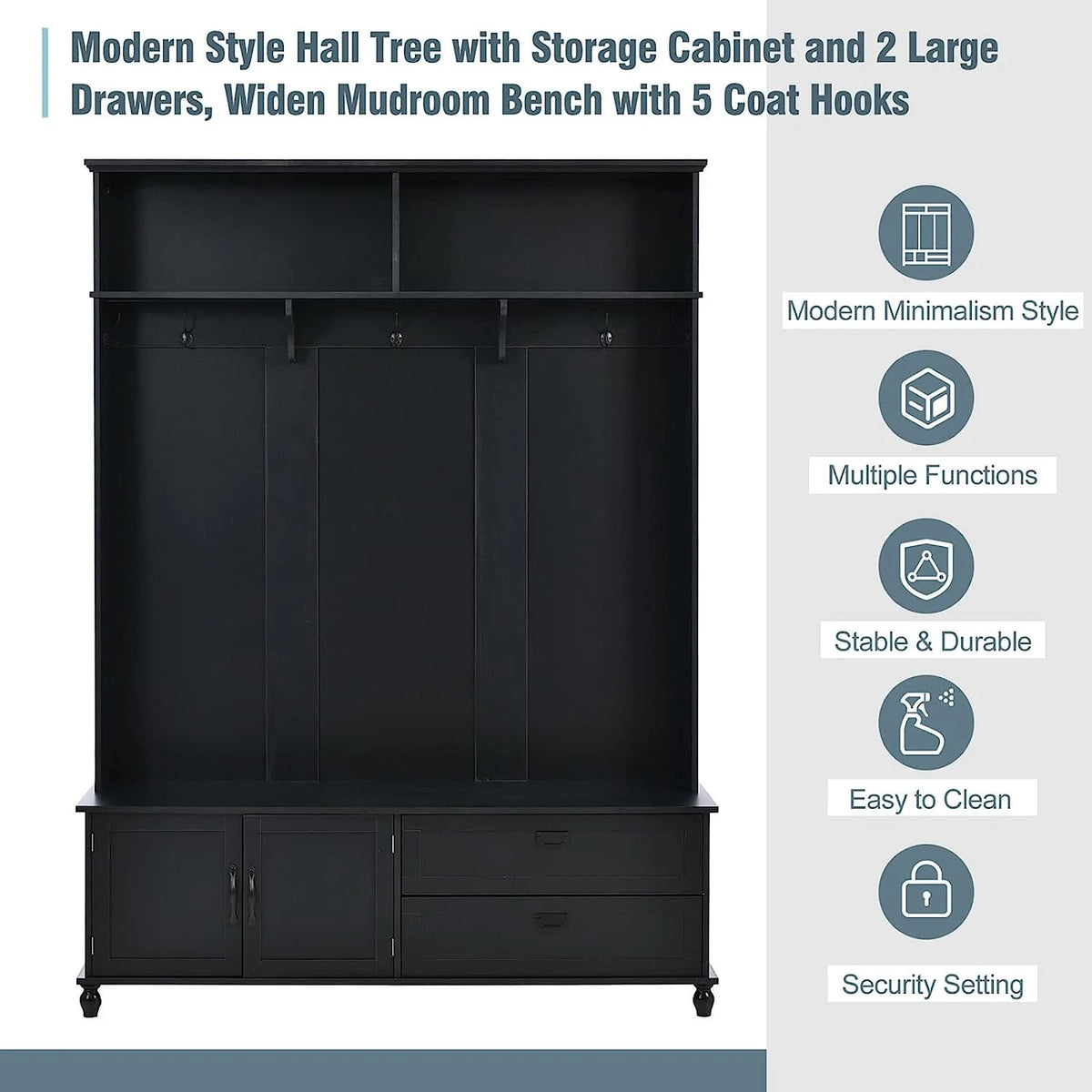 Black Hall Tree with Storage Cabinet and 2 Drawers F177833