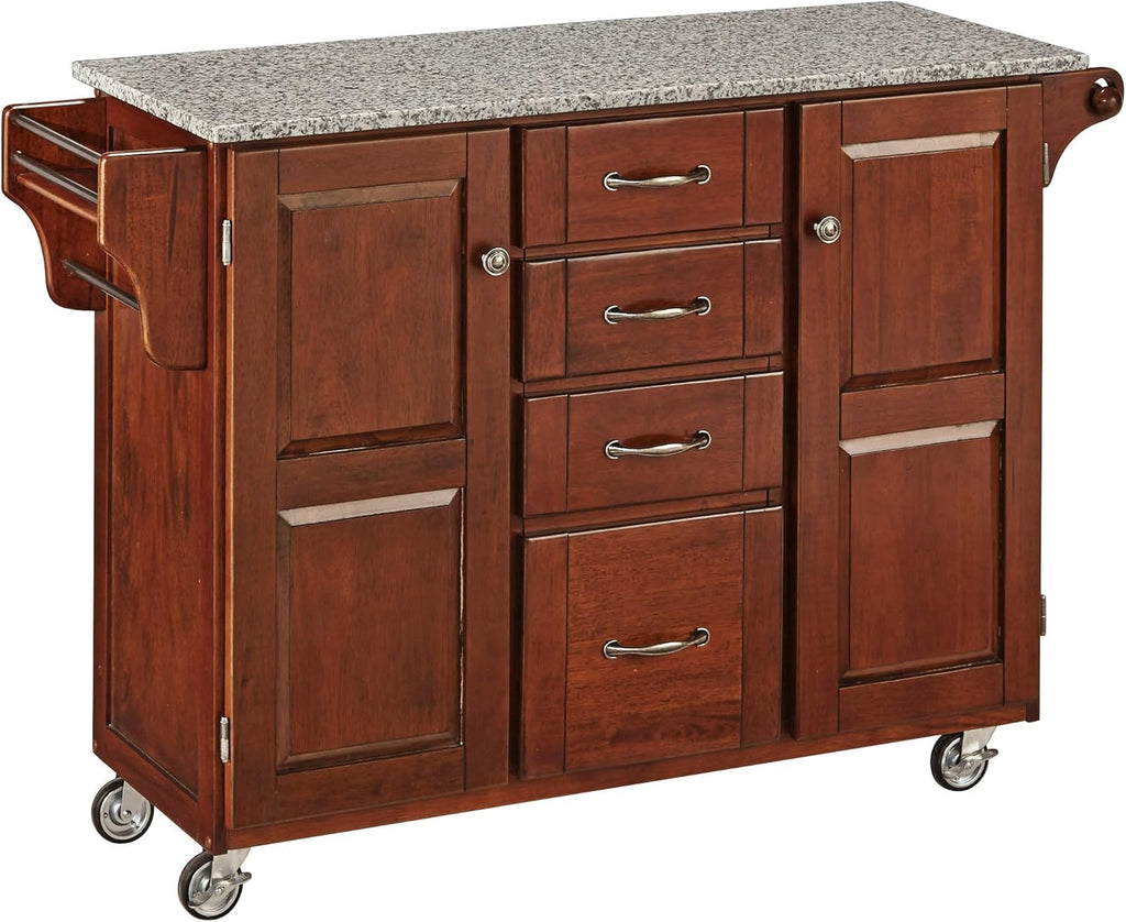 Natural 2 Door Kitchen Cart with Granite Top A2944