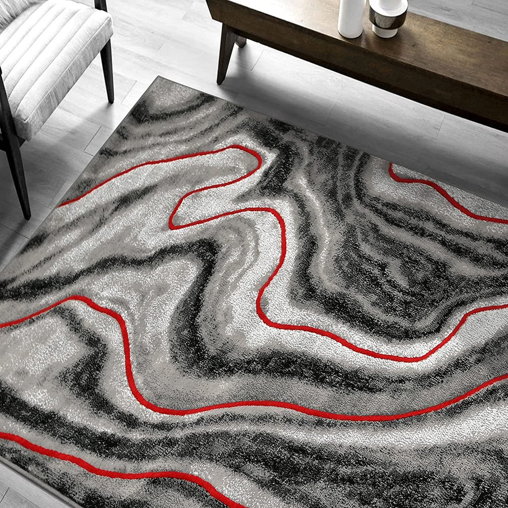 Lava Grey Black Abstract Area Rugs Marble Pattern Runner I193222