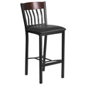Black Metal and Walnut Wood Restaurant Barstool with Black Vinyl Seat W250