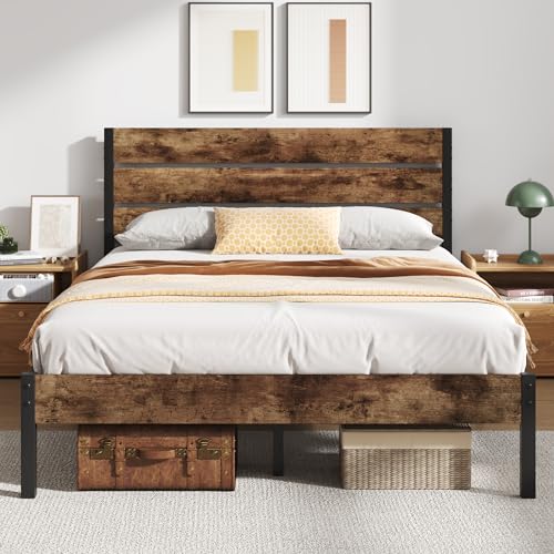 Rustic Brown Metal Full Bed Frame with Headboard and Footboard S98473