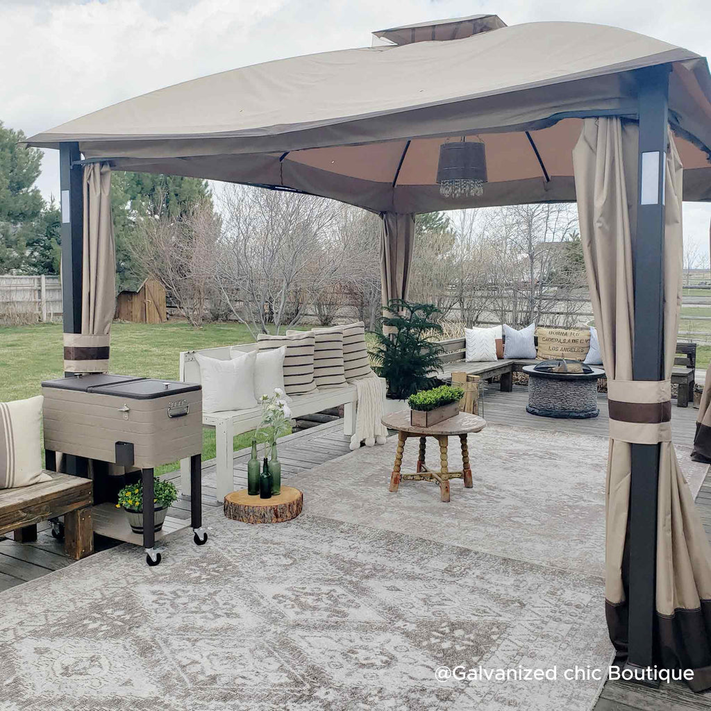 Tan and Brown 10 ft. x 12 ft. Gazebo with LED Lighting and Bluetooth Sound L678