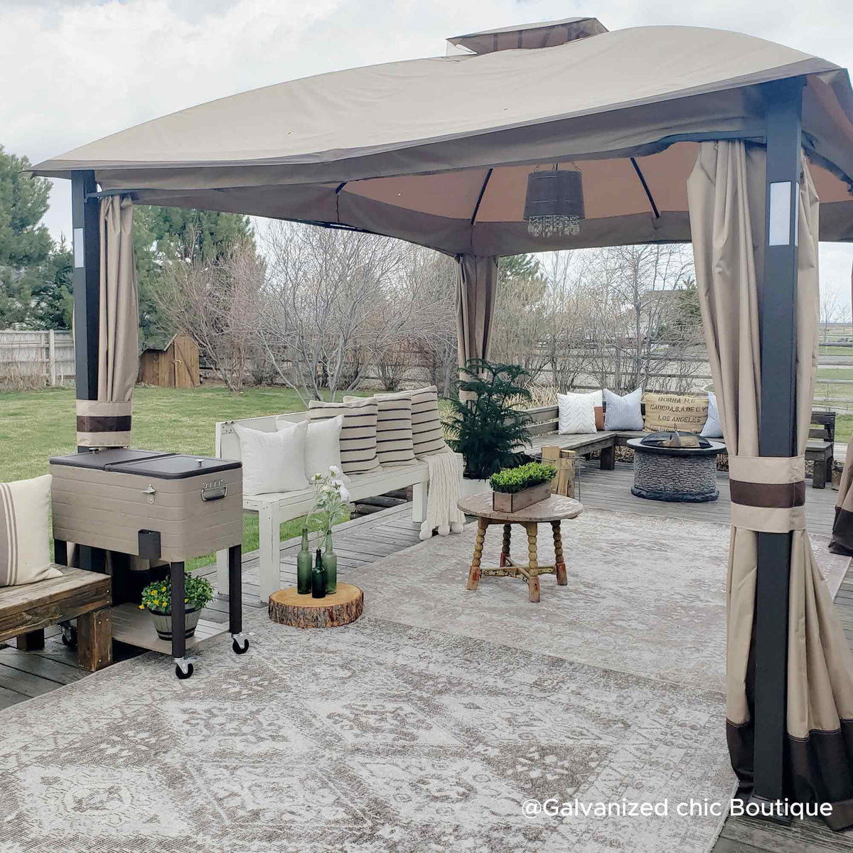 Tan and Brown 10 ft. x 12 ft. Gazebo with LED Lighting and Bluetooth Sound L678